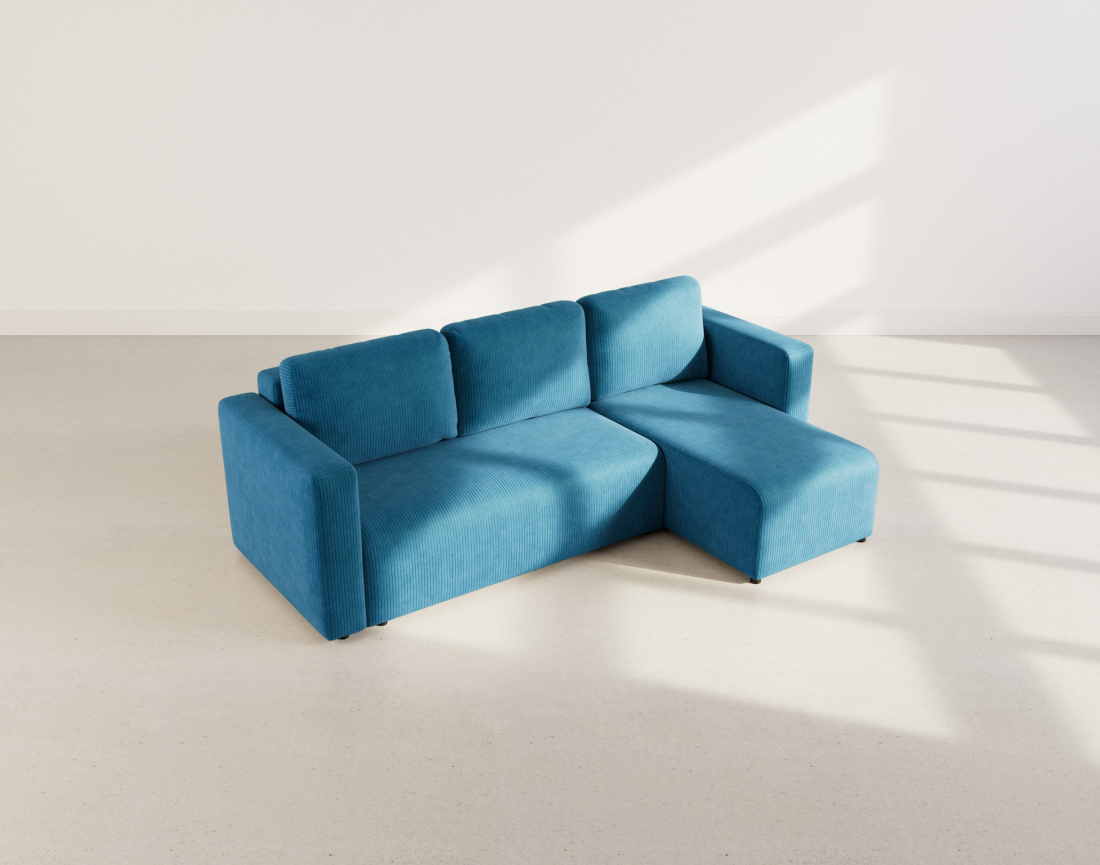 Canapé d'angle réversible 4 places convertible avec coffre en velours côtelé Canopy