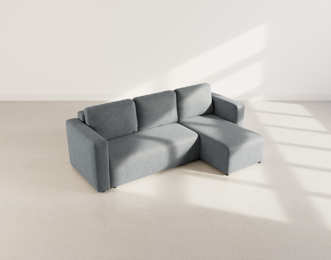 Canapé d'angle réversible 4 places convertible avec coffre en velours côtelé Canopy