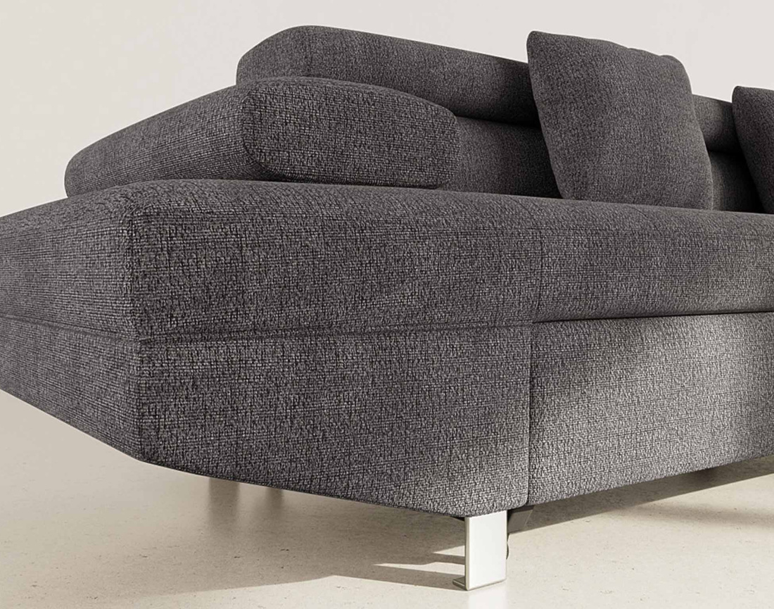 Canapé d'angle droit 5 places convertible avec coffre et têtières réglables en velours texturé Margaux