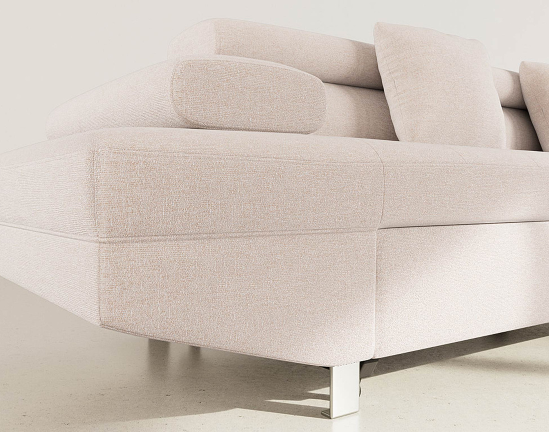 Canapé d'angle droit 5 places convertible avec coffre et têtières réglables en velours texturé Margaux