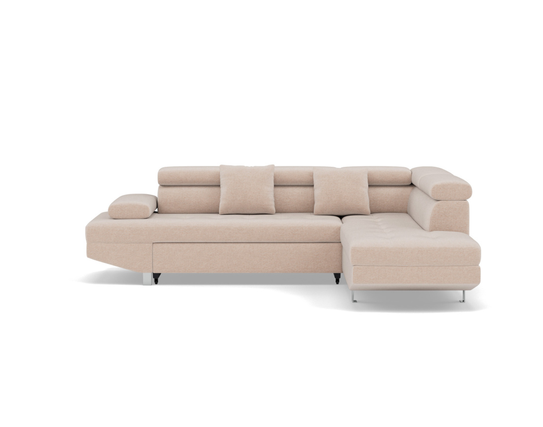 Canapé d'angle droit 5 places convertible avec coffre et têtières réglables en velours texturé Margaux