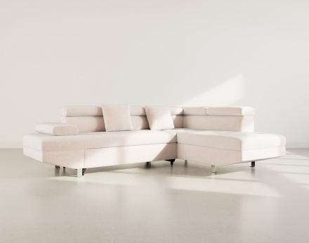 Canapé d'angle droit 5 places convertible avec coffre et têtières réglables en velours texturé Margaux