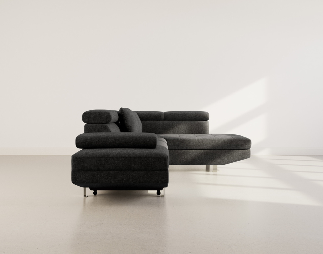 Canapé d'angle droit 5 places convertible avec coffre et têtières réglables en velours texturé Margaux