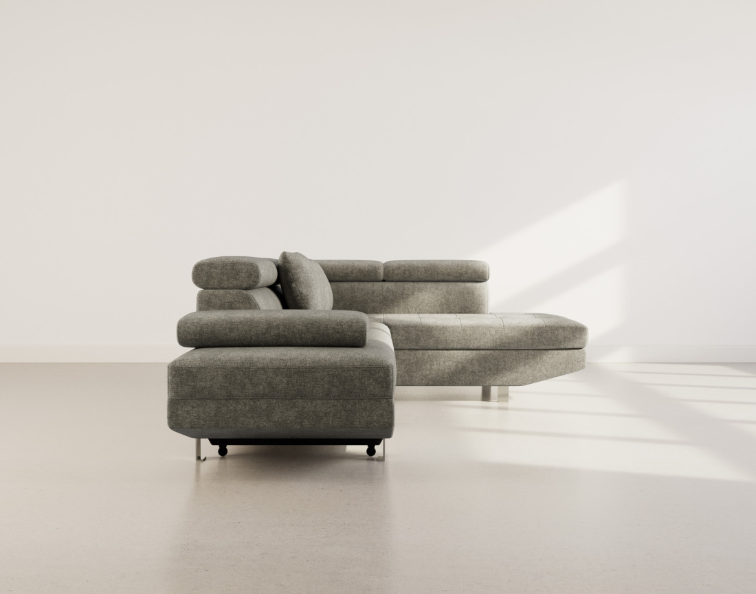 Canapé d'angle droit 5 places convertible avec coffre et têtières réglables en velours texturé Margaux