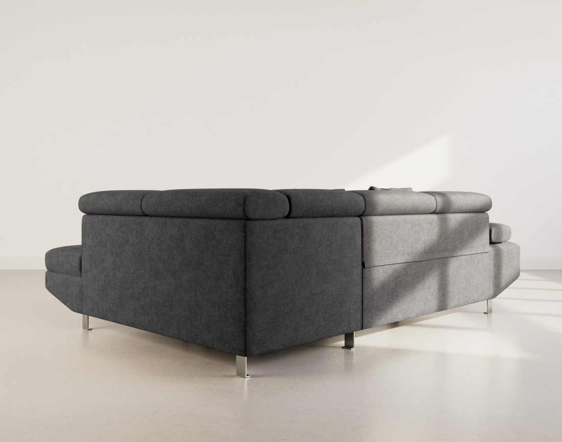 Canapé d'angle droit 5 places convertible avec coffre et têtières réglables en velours texturé Margaux