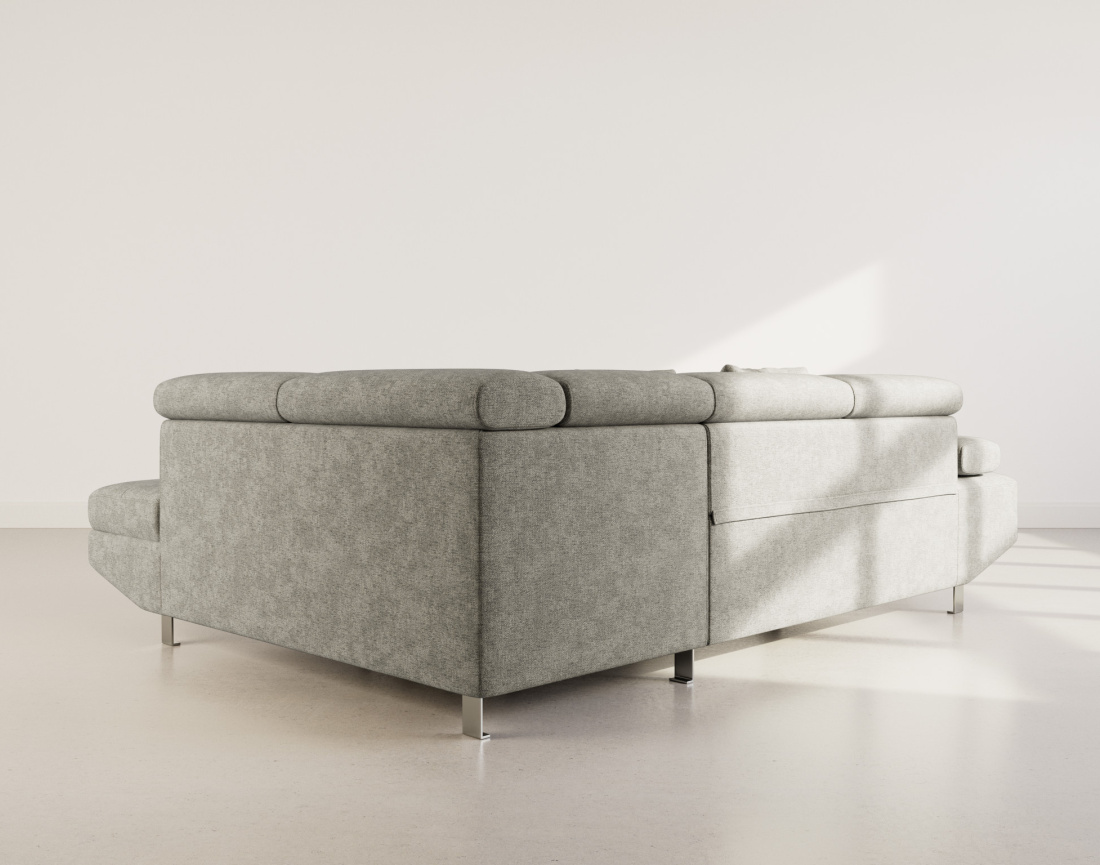 Canapé d'angle droit 5 places convertible avec coffre et têtières réglables en velours texturé Margaux