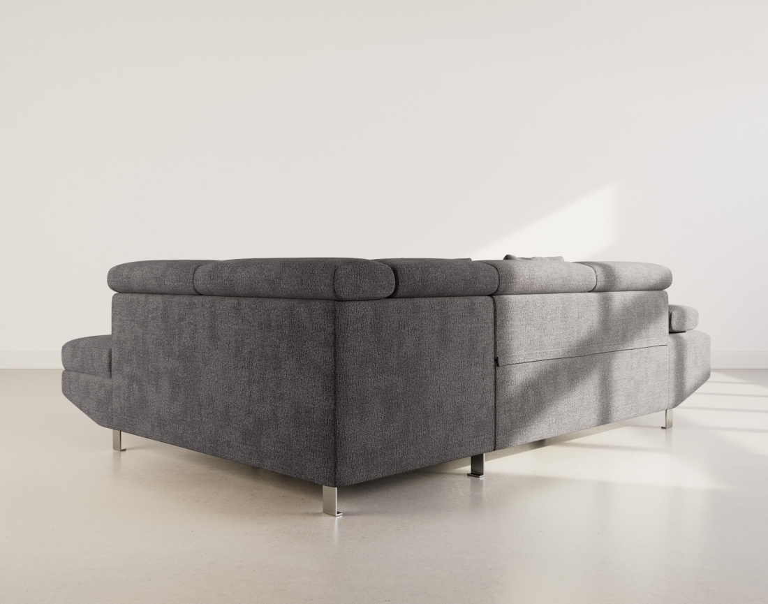 Canapé d'angle droit 5 places convertible avec coffre et têtières réglables en velours texturé Margaux