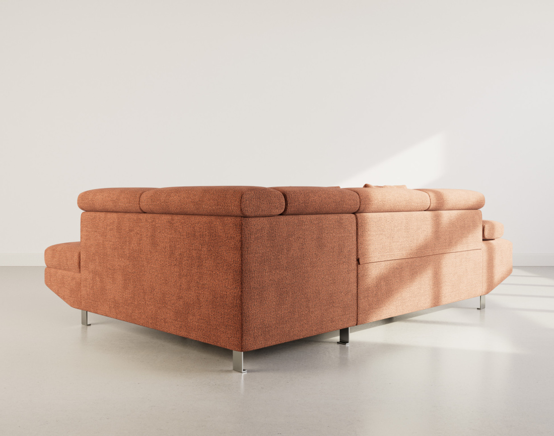 Canapé d'angle droit 5 places convertible avec coffre et têtières réglables en velours texturé Margaux