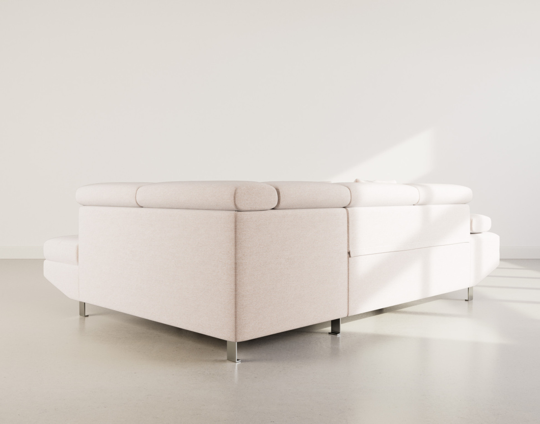 Canapé d'angle droit 5 places convertible avec coffre et têtières réglables en velours texturé Margaux