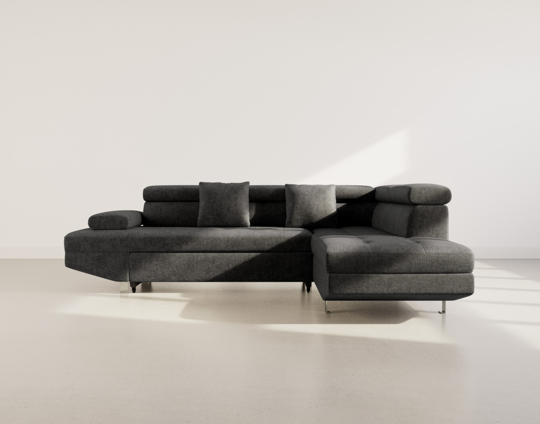 Canapé d'angle droit 5 places convertible avec coffre et têtières réglables en velours texturé Margaux