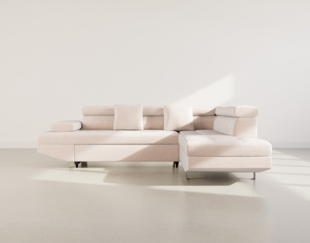 Canapé d'angle droit 5 places convertible avec coffre et têtières réglables en velours texturé Margaux