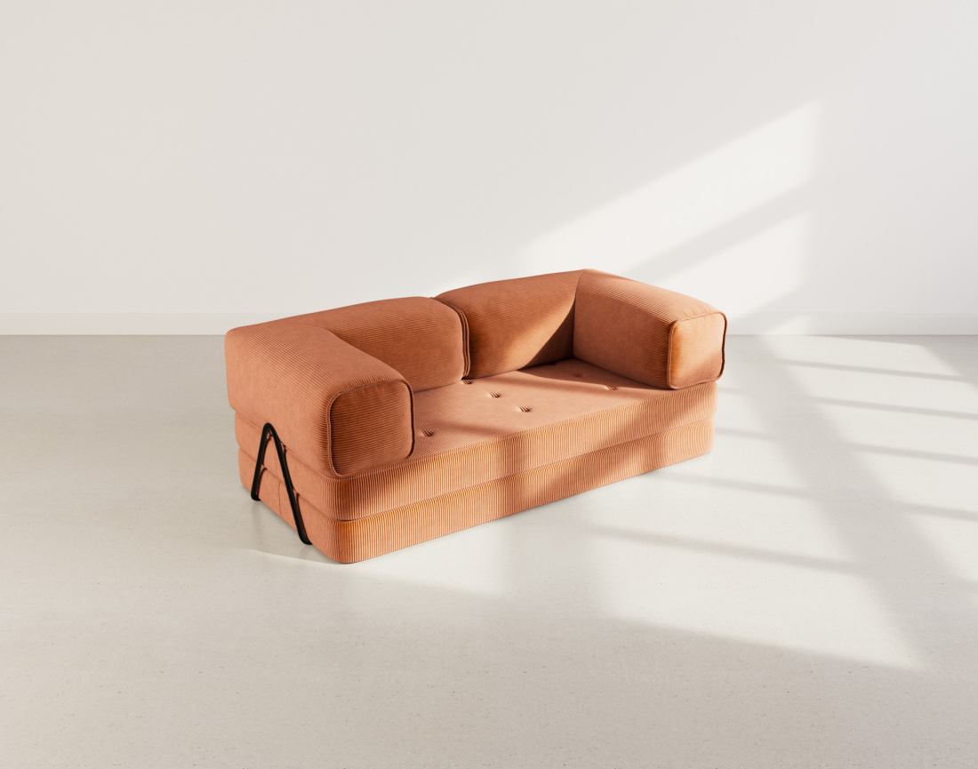 Canapé 3 places convertible en velours côtelé Poppy