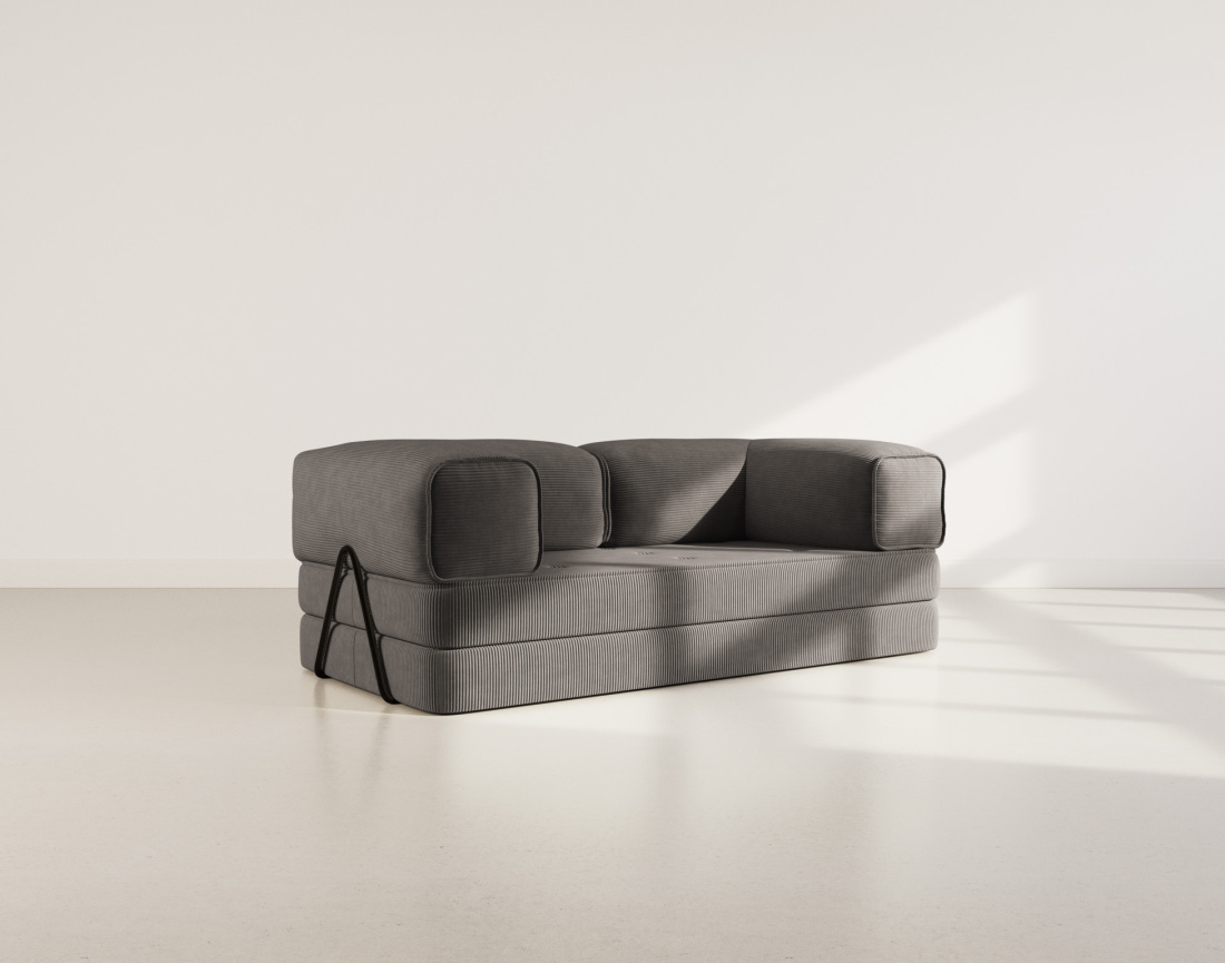 Canapé 3 places convertible en velours côtelé Poppy