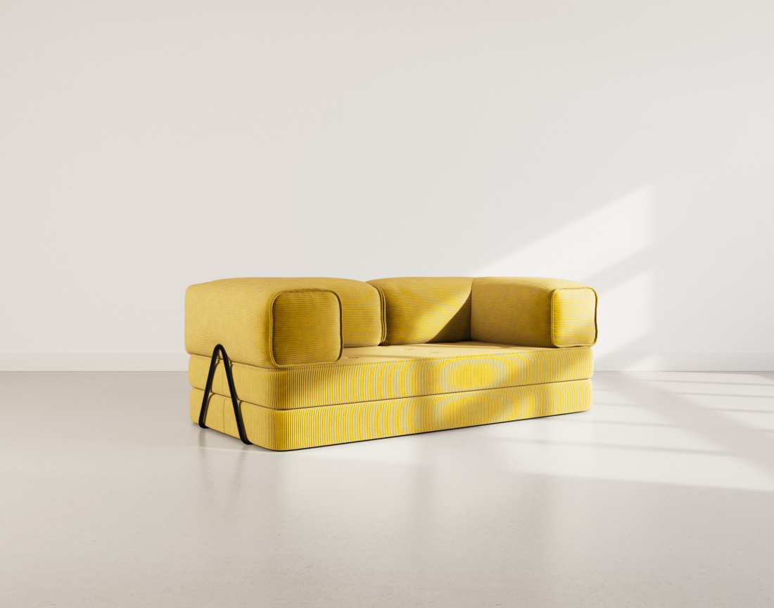 Canapé 3 places convertible en velours côtelé Poppy