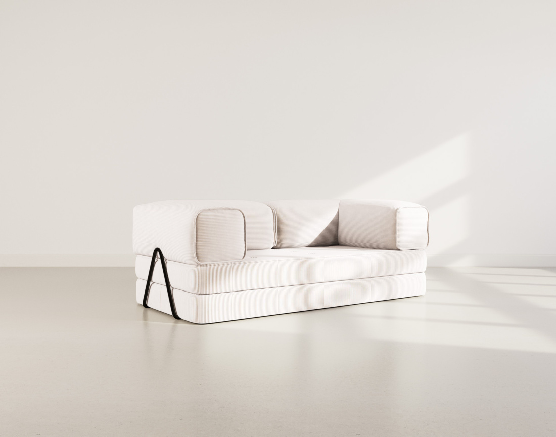 Canapé 3 places convertible en velours côtelé Poppy