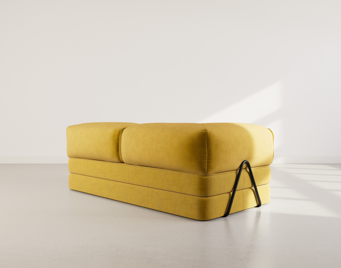 Canapé 3 places convertible en velours côtelé Poppy