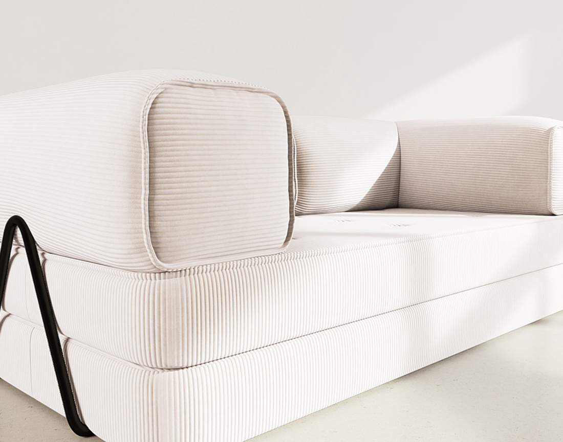 Canapé 3 places convertible en velours côtelé Poppy