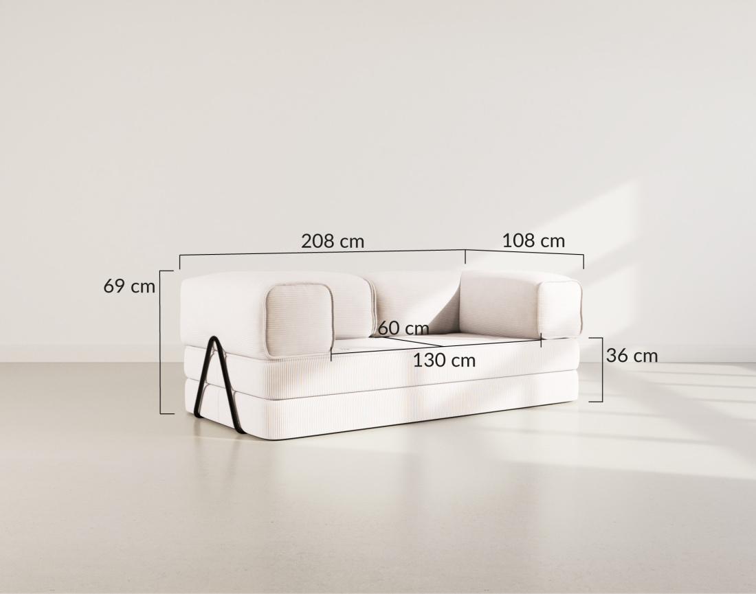 Canapé 3 places convertible en velours côtelé Poppy