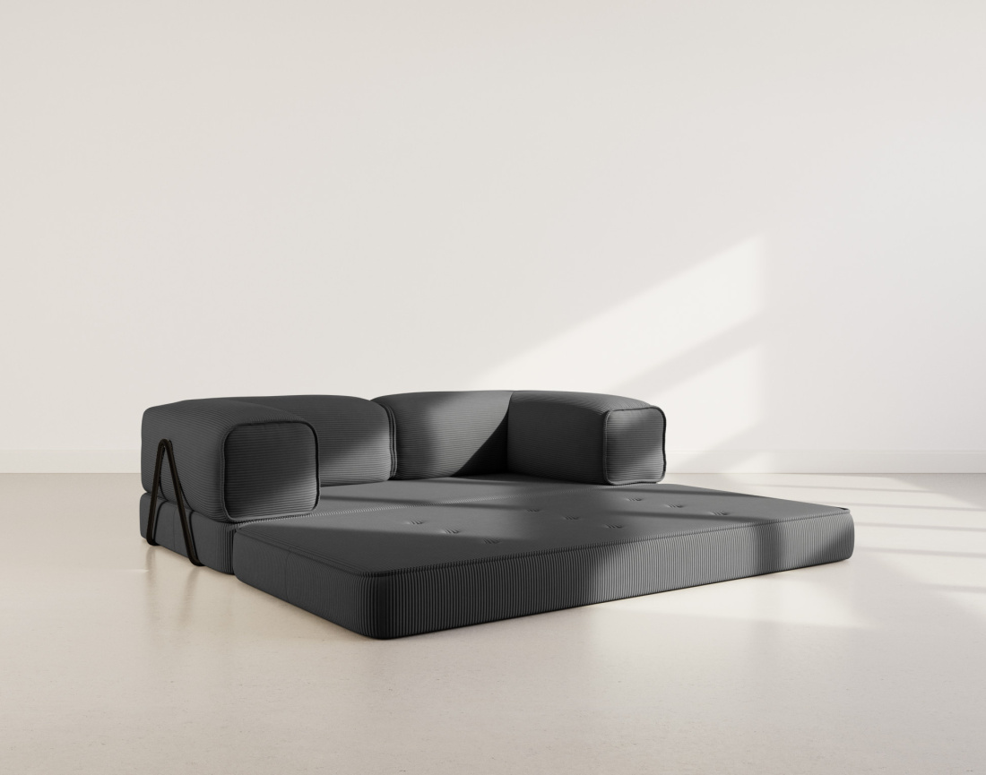 Canapé 3 places convertible en velours côtelé Poppy