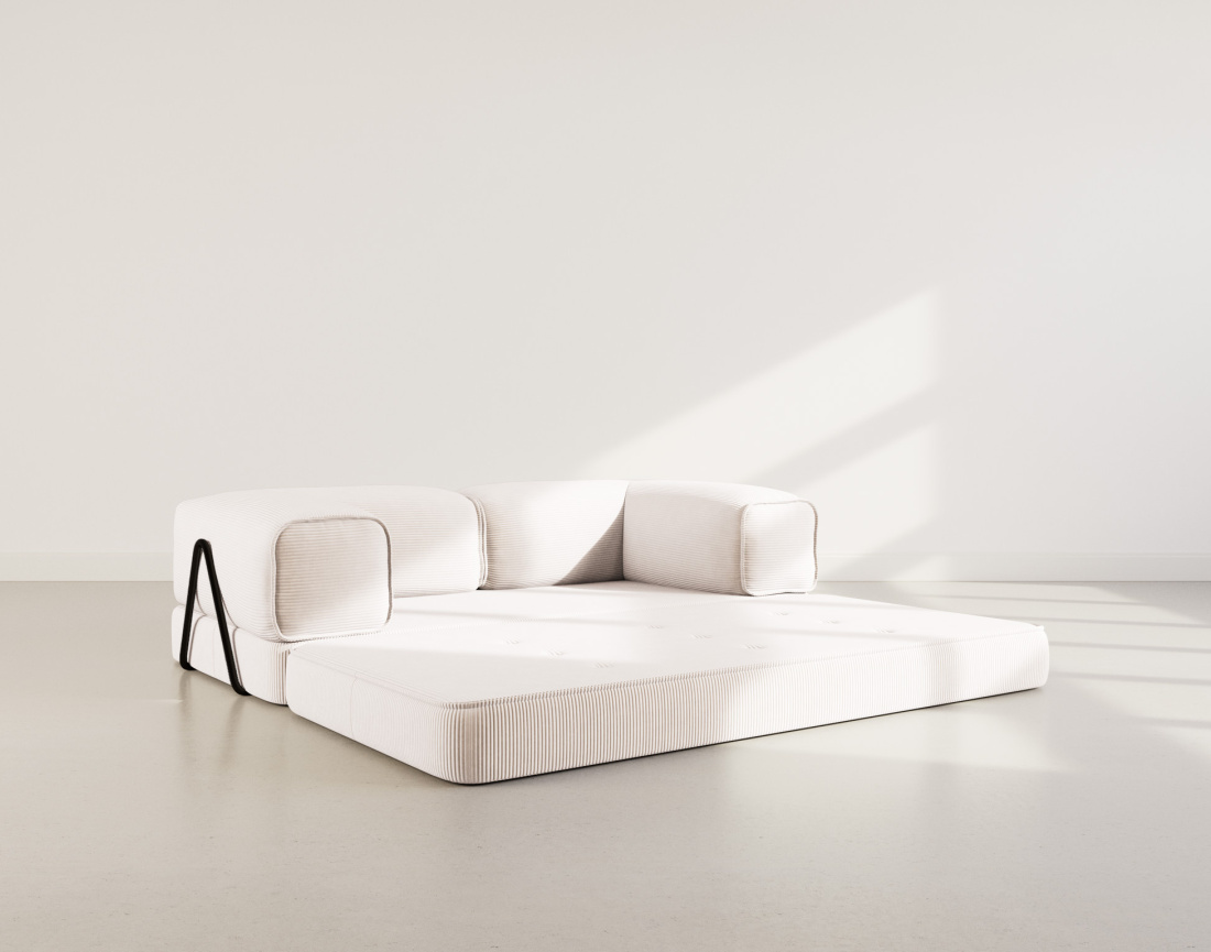 Canapé 3 places convertible en velours côtelé Poppy