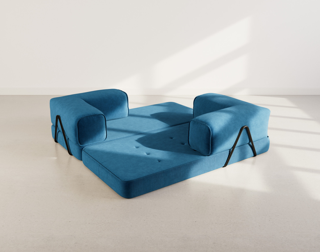 Canapé 3 places convertible en velours côtelé Poppy