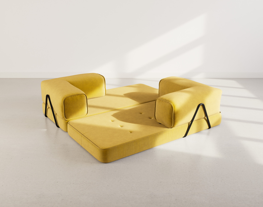 Canapé 3 places convertible en velours côtelé Poppy