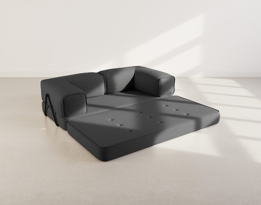 Canapé 3 places convertible en velours côtelé Poppy