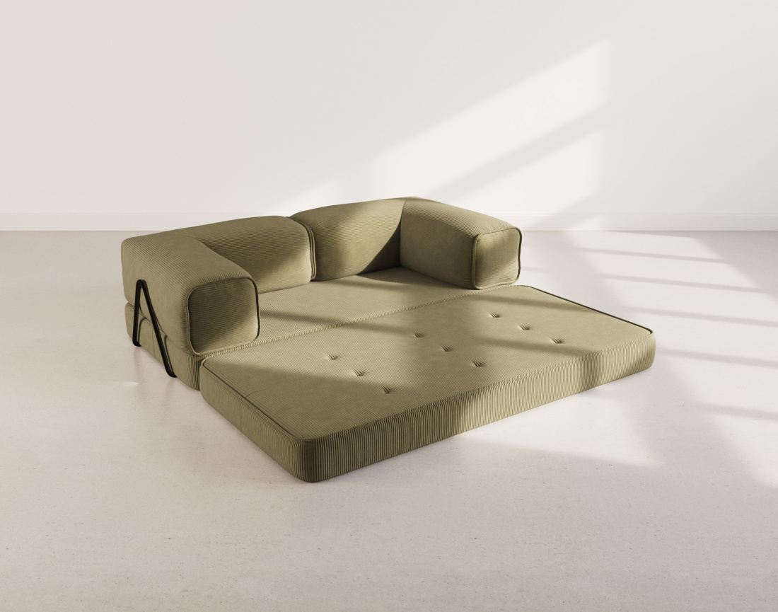 Canapé 3 places convertible en velours côtelé Poppy