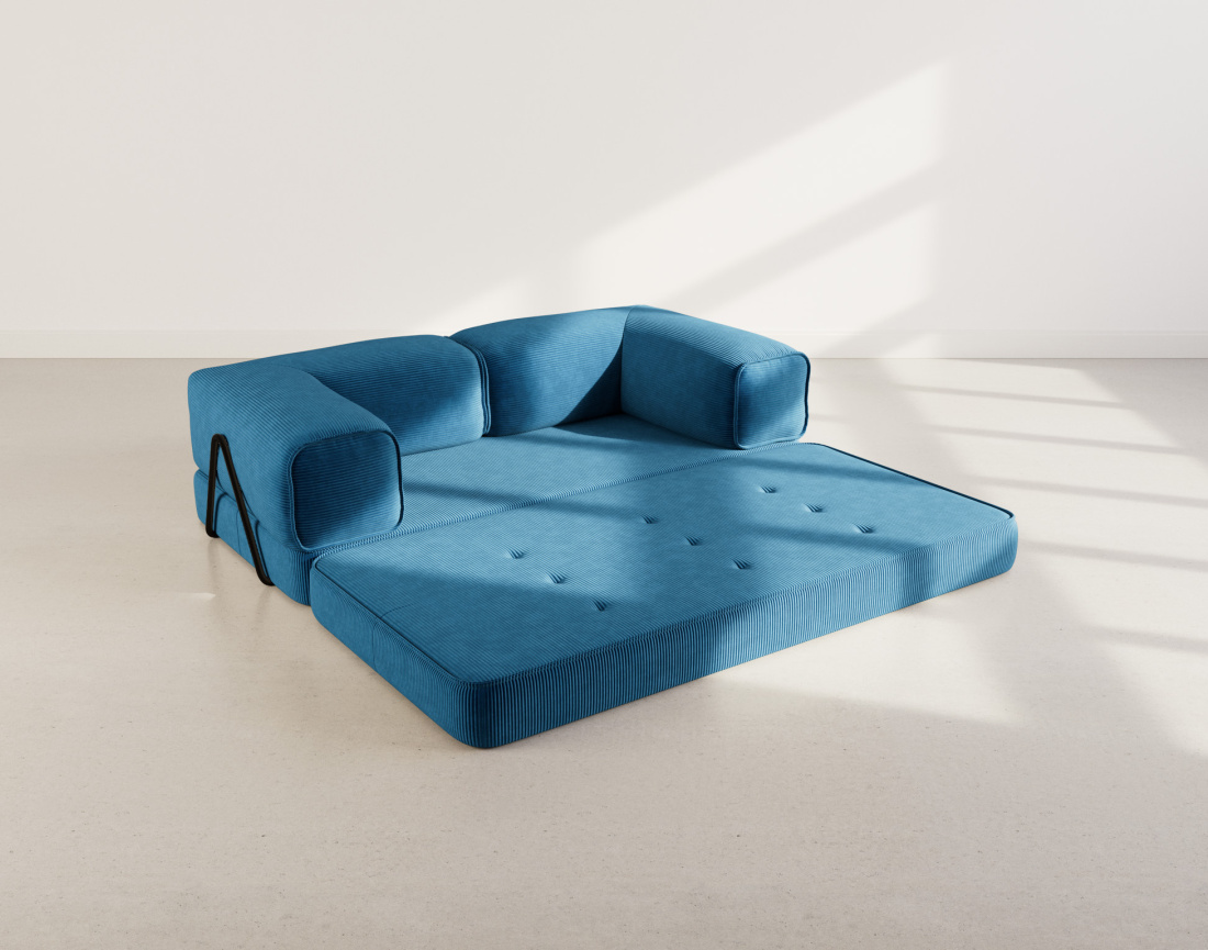 Canapé 3 places convertible en velours côtelé Poppy