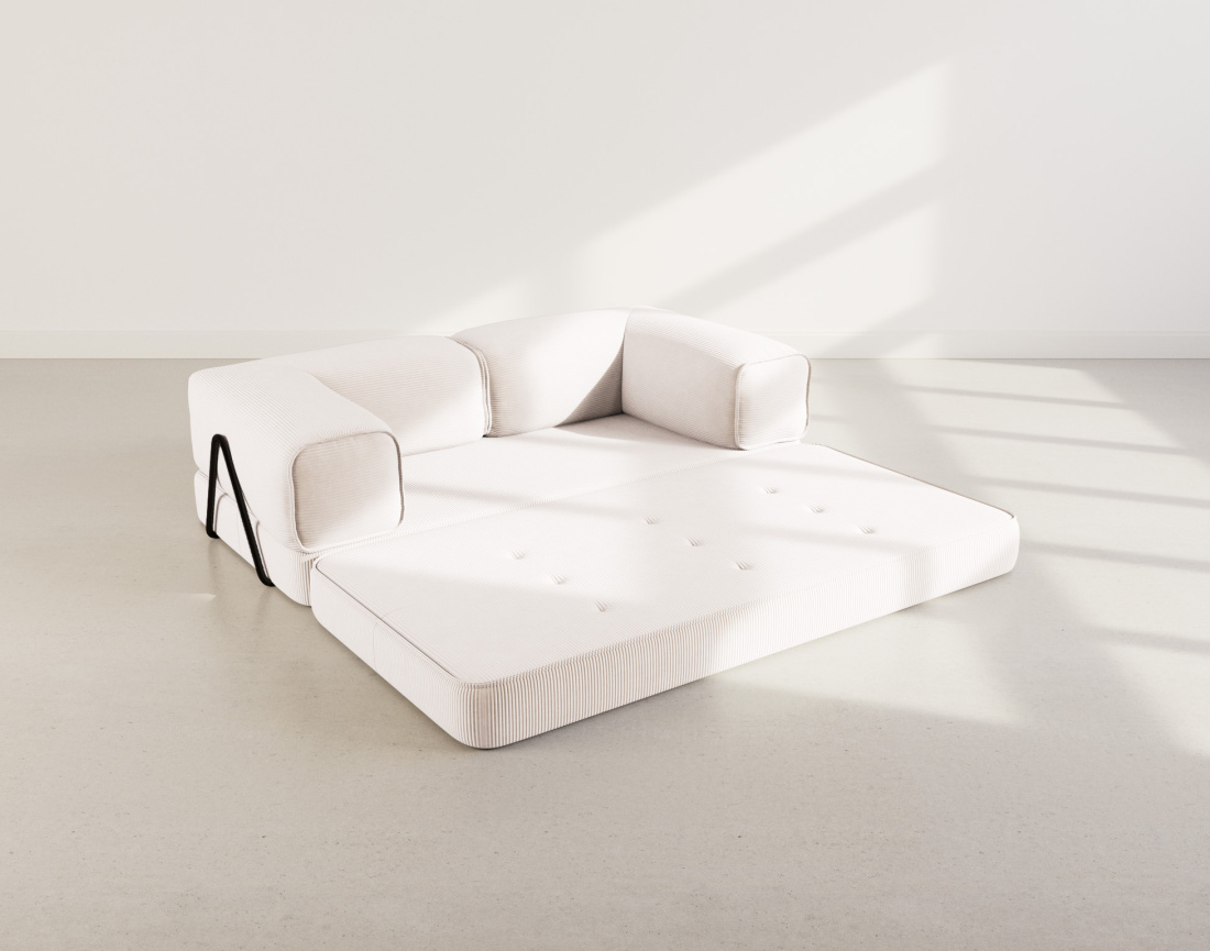 Canapé 3 places convertible en velours côtelé Poppy