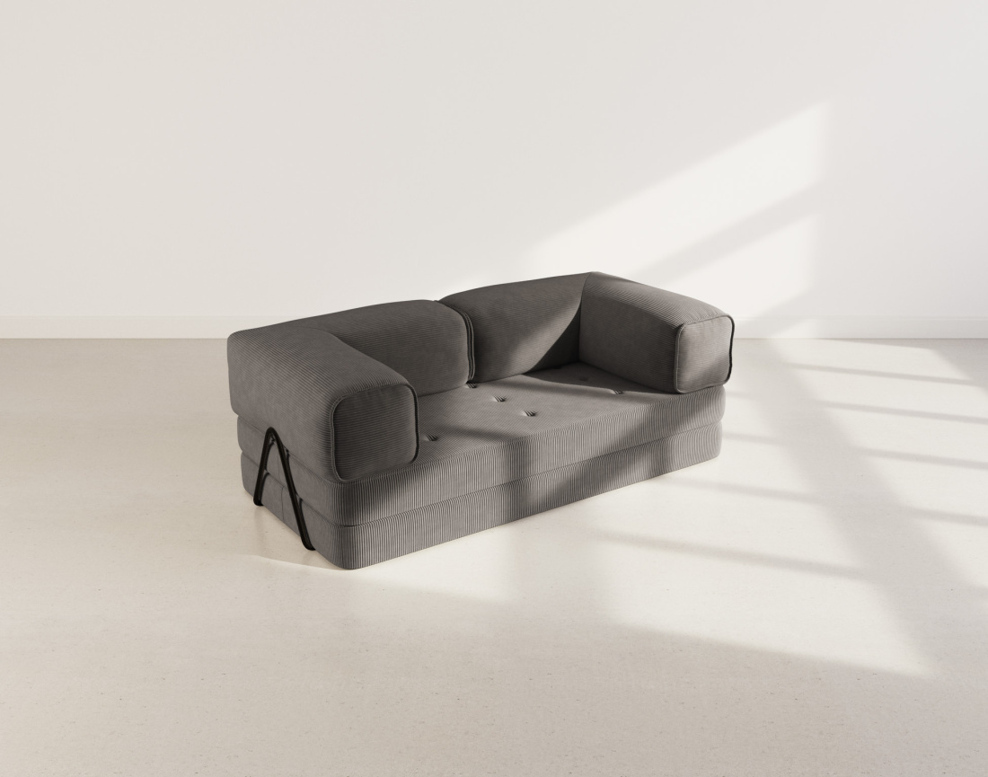 Canapé 3 places convertible en velours côtelé Poppy