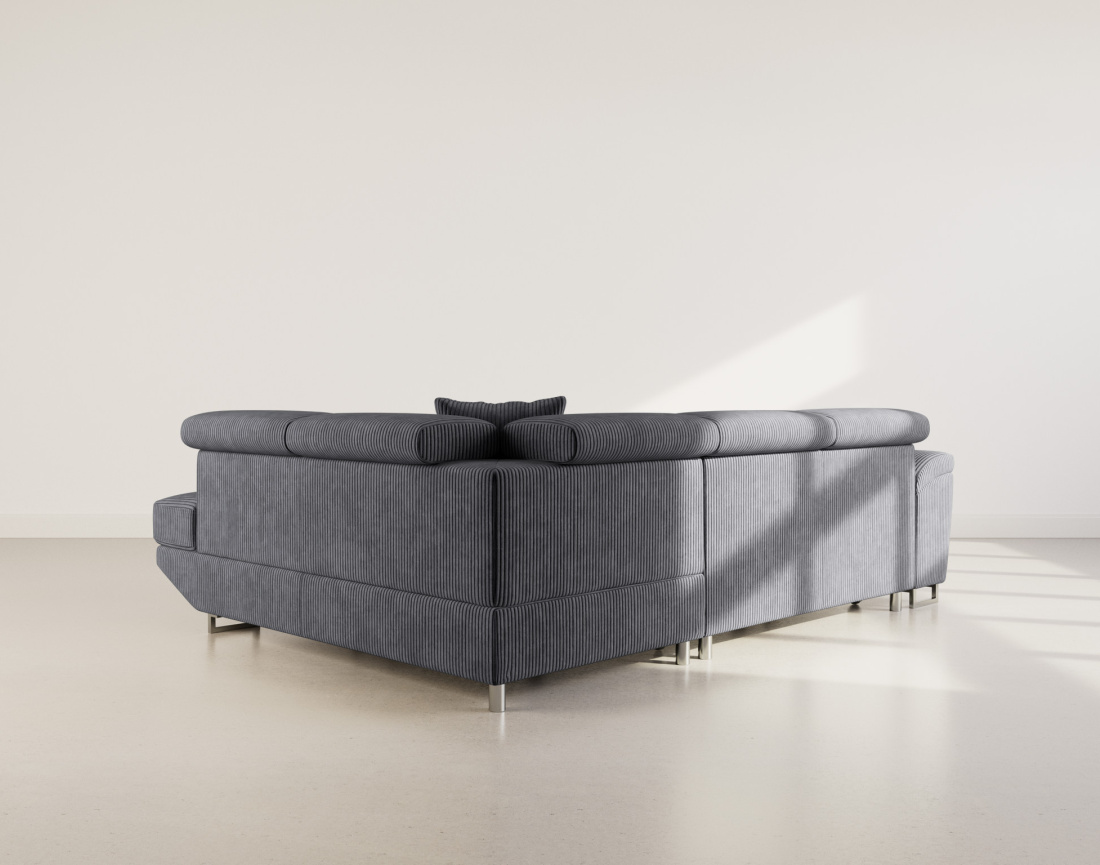 Canapé d'angle droit 5 places convertible avec têtières et coffre en velours côtelé Baoji