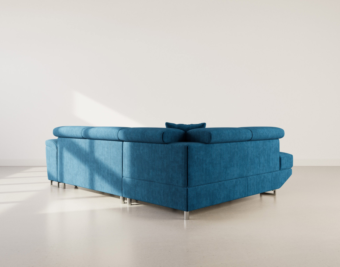 Canapé d'angle gauche 5 places convertible avec têtières et coffre en velours côtelé Baoji