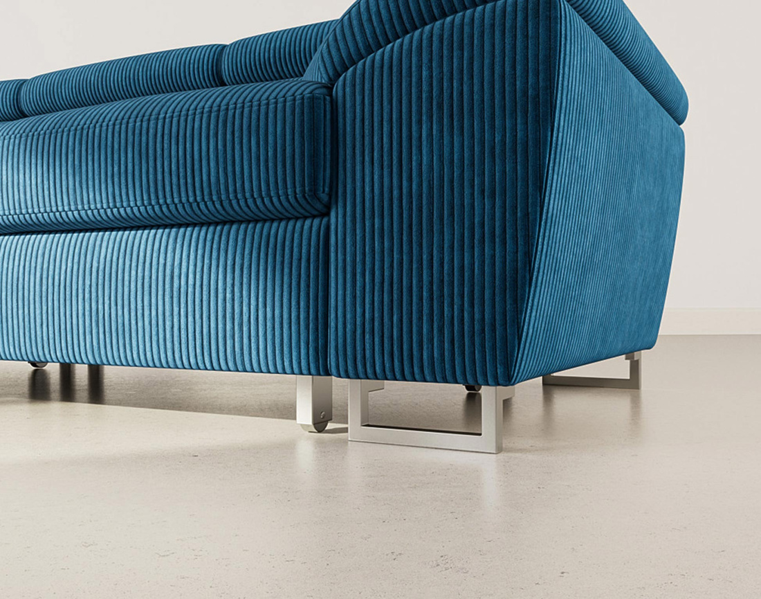 Canapé d'angle gauche 5 places convertible avec têtières et coffre en velours côtelé Baoji