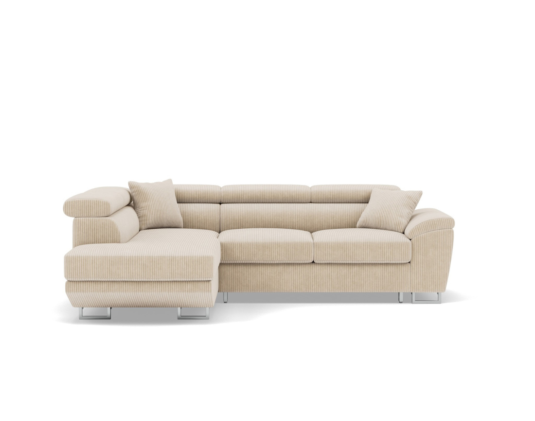 Canapé d'angle gauche 5 places convertible avec têtières et coffre en velours côtelé Baoji