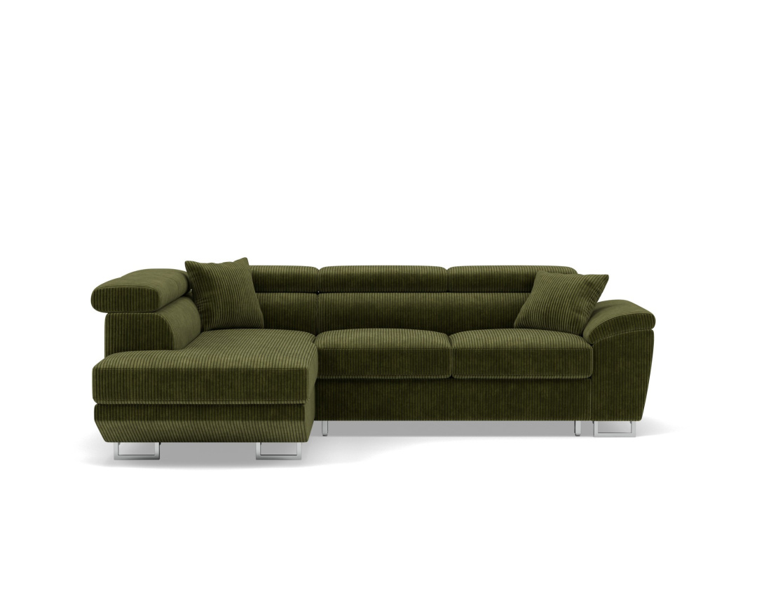 Canapé d'angle gauche 5 places convertible avec têtières et coffre en velours côtelé Baoji