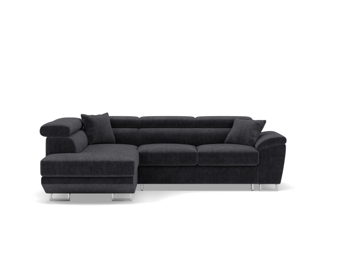 Canapé d'angle gauche 5 places convertible avec têtières et coffre en velours côtelé Baoji