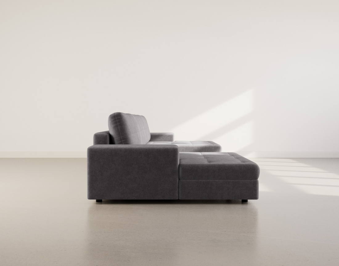 Canapé panoramique en U 7 places convertible avec coffre en velours texturé Bastian