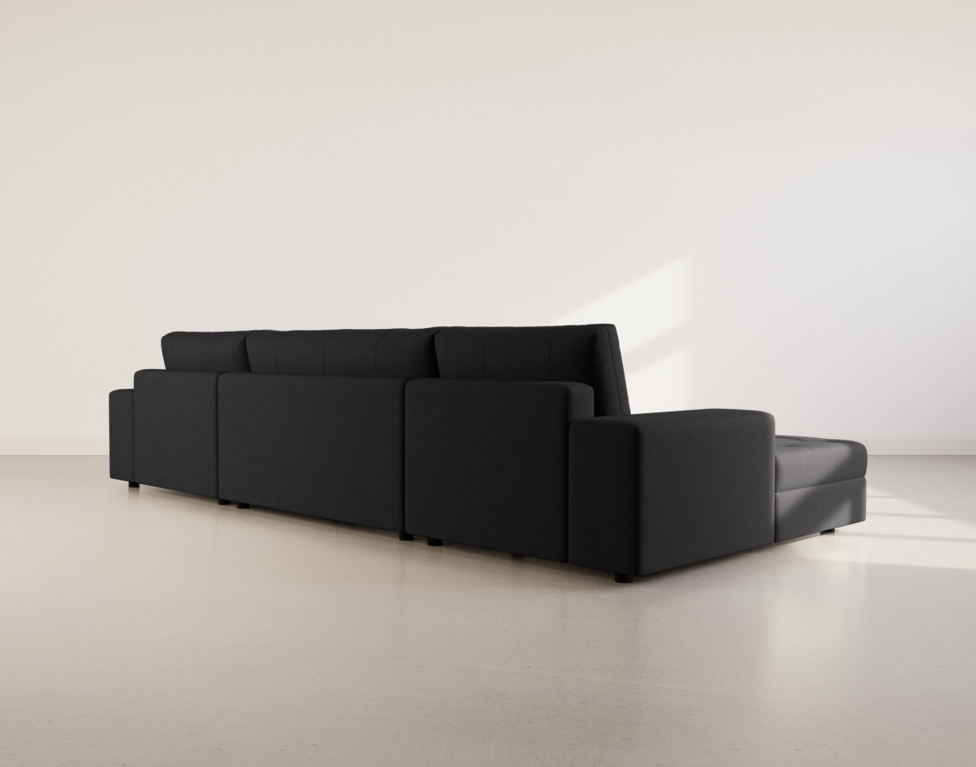Canapé panoramique en U 7 places convertible avec coffre en velours texturé Bastian
