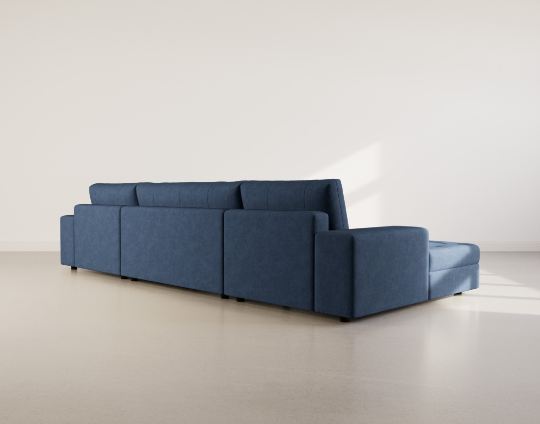 Canapé panoramique en U 7 places convertible avec coffre en velours texturé Bastian