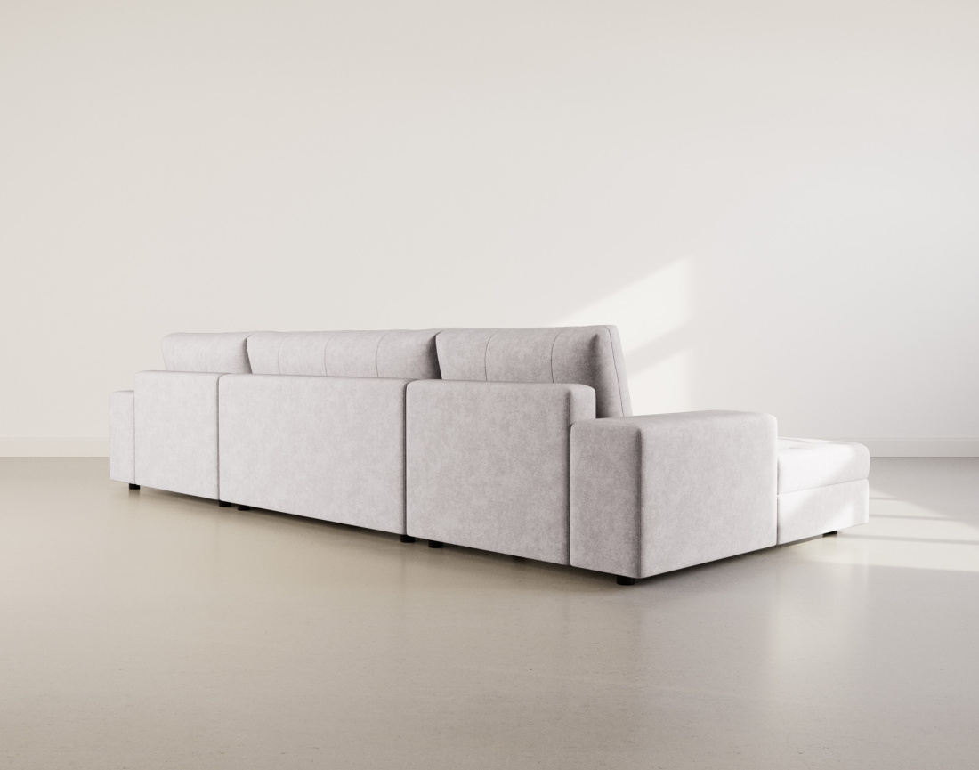 Canapé panoramique en U 7 places convertible avec coffre en velours texturé Bastian