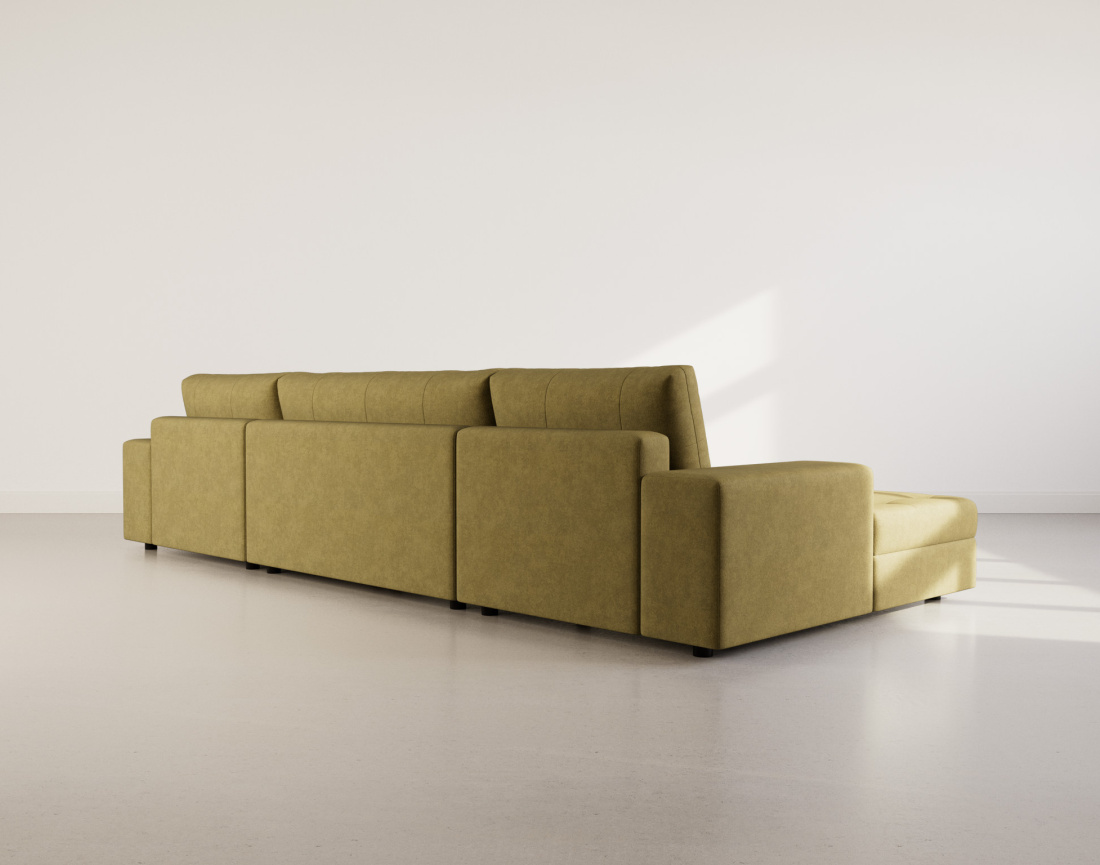 Canapé panoramique en U 7 places convertible avec coffre en velours texturé Bastian