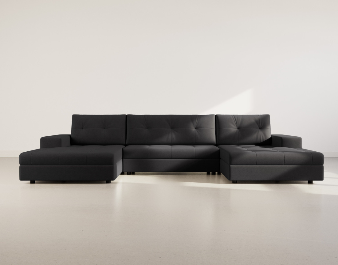 Canapé panoramique en U 7 places convertible avec coffre en velours texturé Bastian