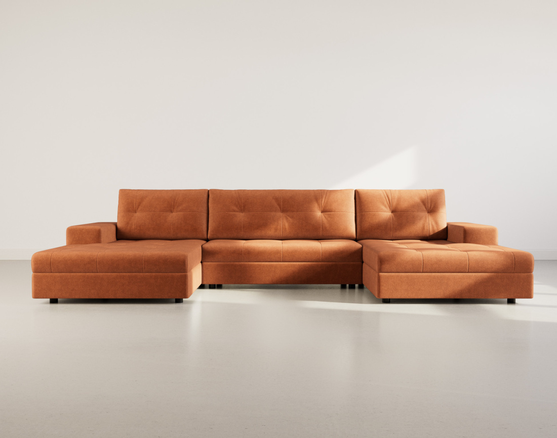 Canapé panoramique en U 7 places convertible avec coffre en velours texturé Bastian