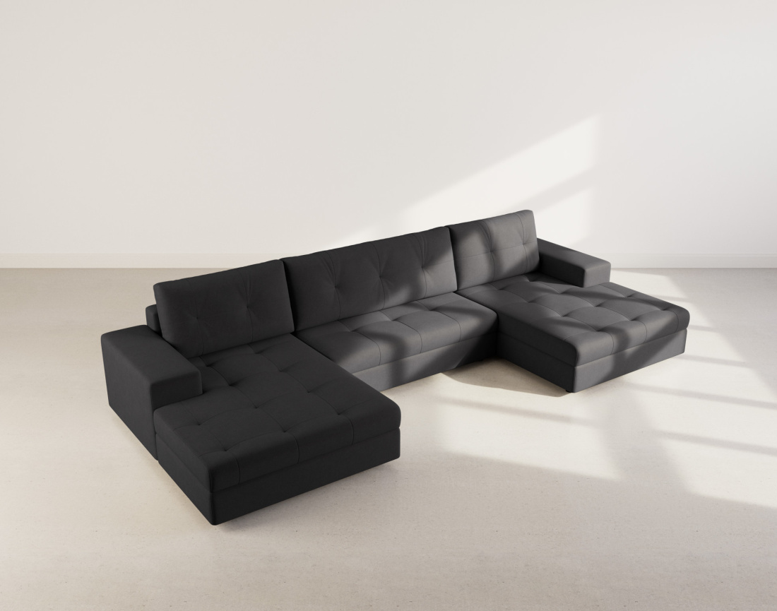 Canapé panoramique en U 7 places convertible avec coffre en velours texturé Bastian