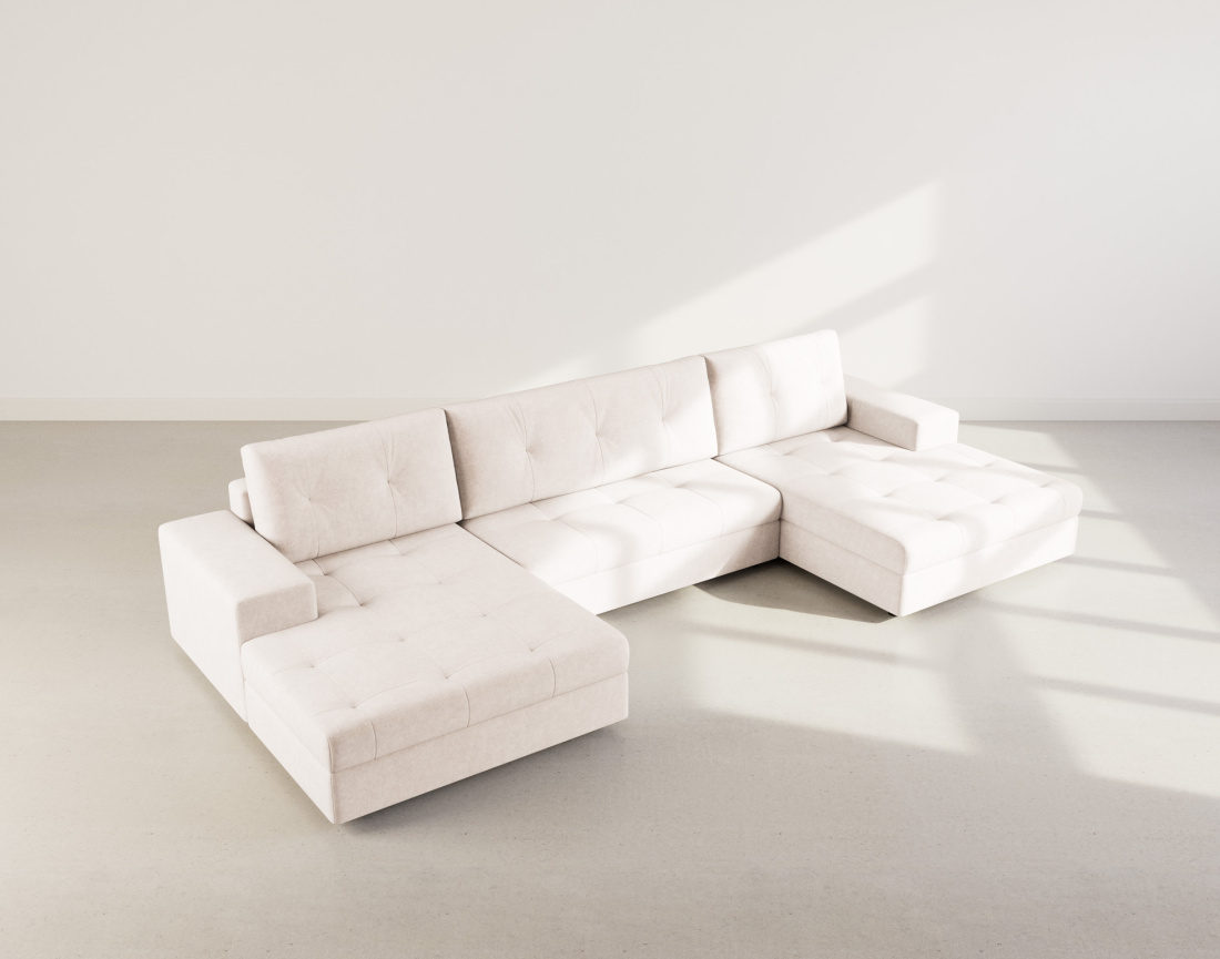 Canapé panoramique en U 7 places convertible avec coffre en velours texturé Bastian