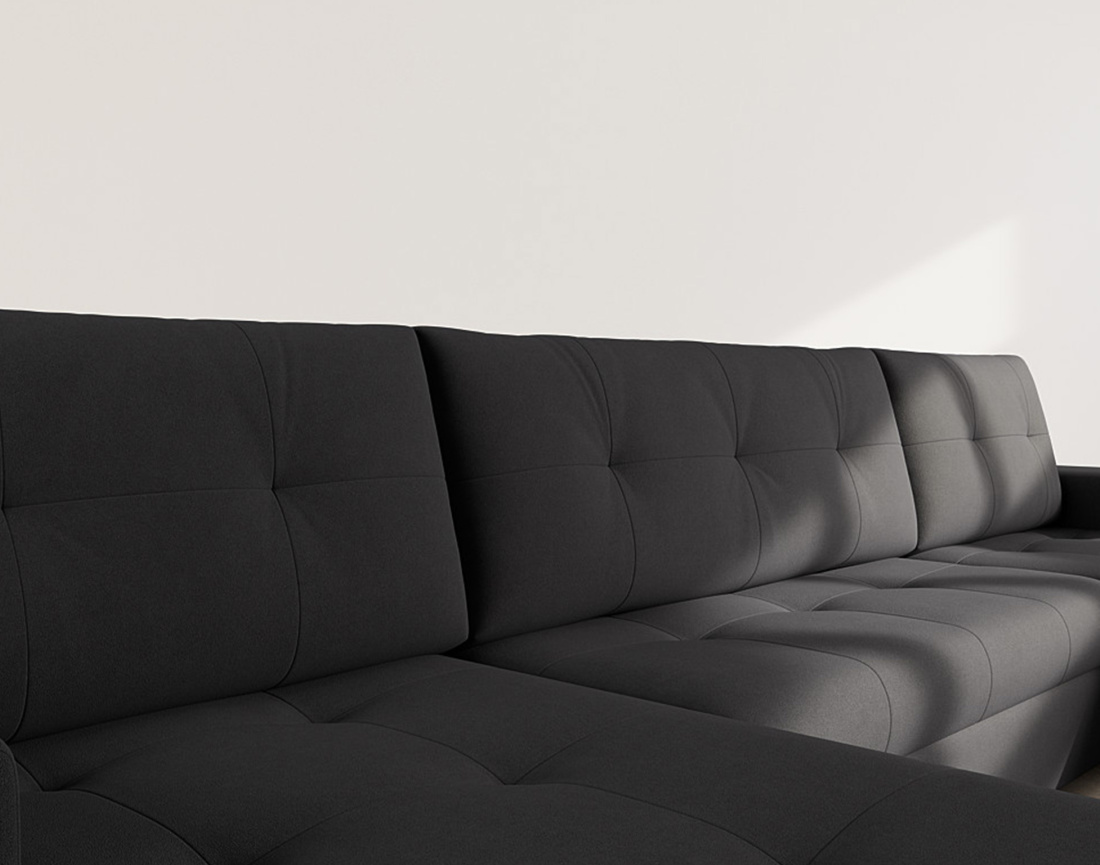 Canapé panoramique en U 7 places convertible avec coffre en velours texturé Bastian