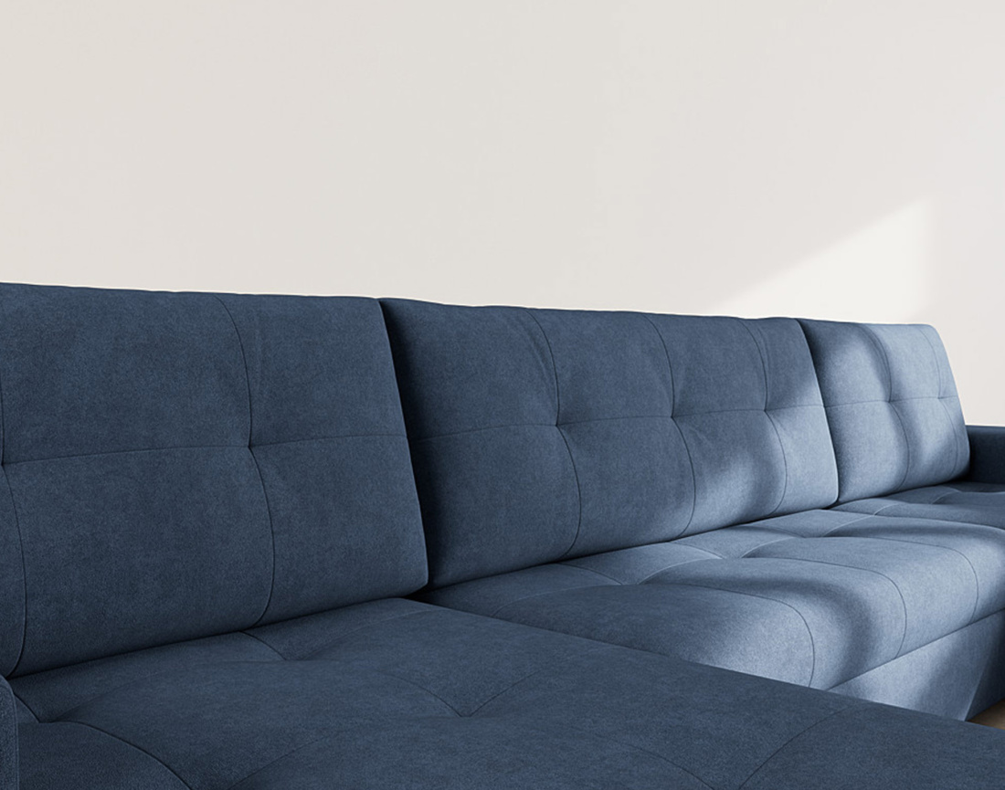 Canapé panoramique en U 7 places convertible avec coffre en velours texturé Bastian