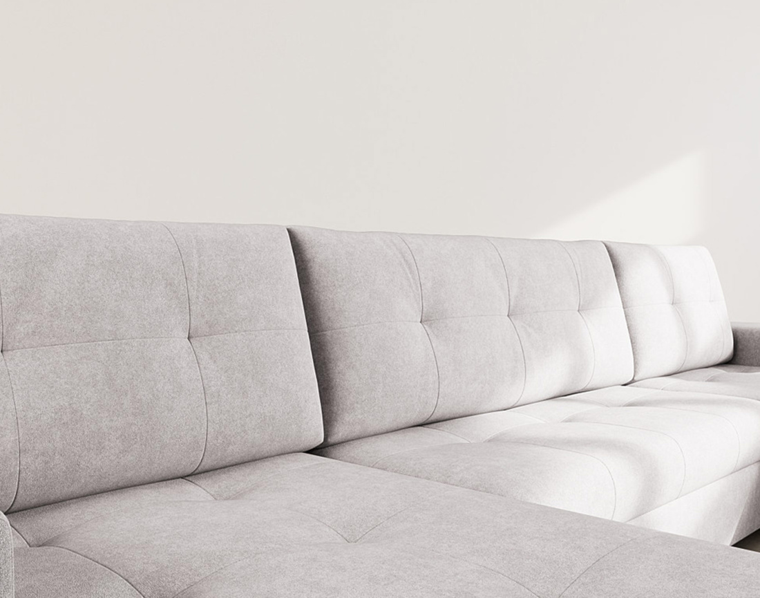 Canapé panoramique en U 7 places convertible avec coffre en velours texturé Bastian