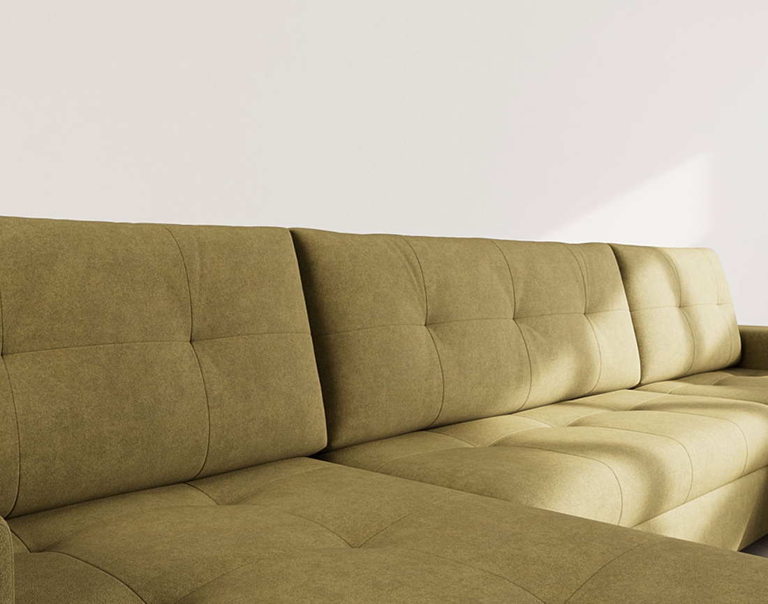 Canapé panoramique en U 7 places convertible avec coffre en velours texturé Bastian